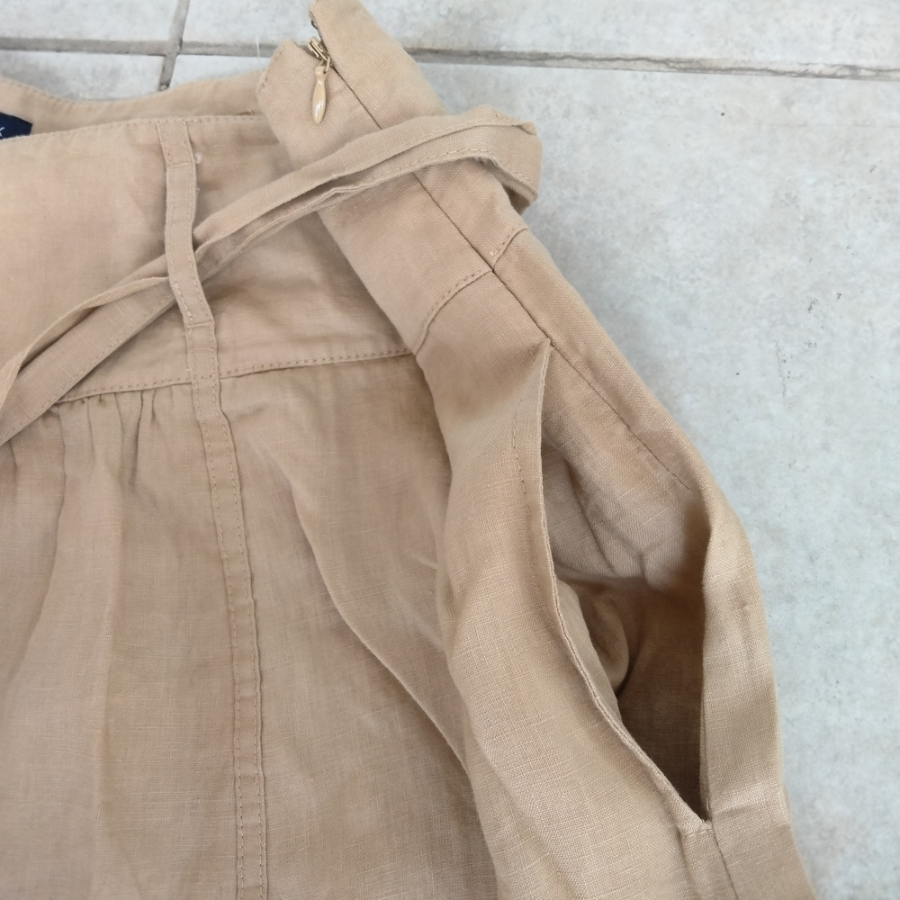 Jones New York Signature Tan 100% Linen Womens Sz 14 Belted Midi Skirt Lagenlook - Picture 3 of 12